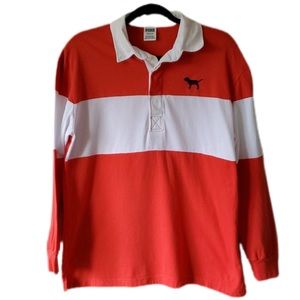 Y2K PINK Victoria Secret Long Sleeve Color Block Polo Dog Logo
